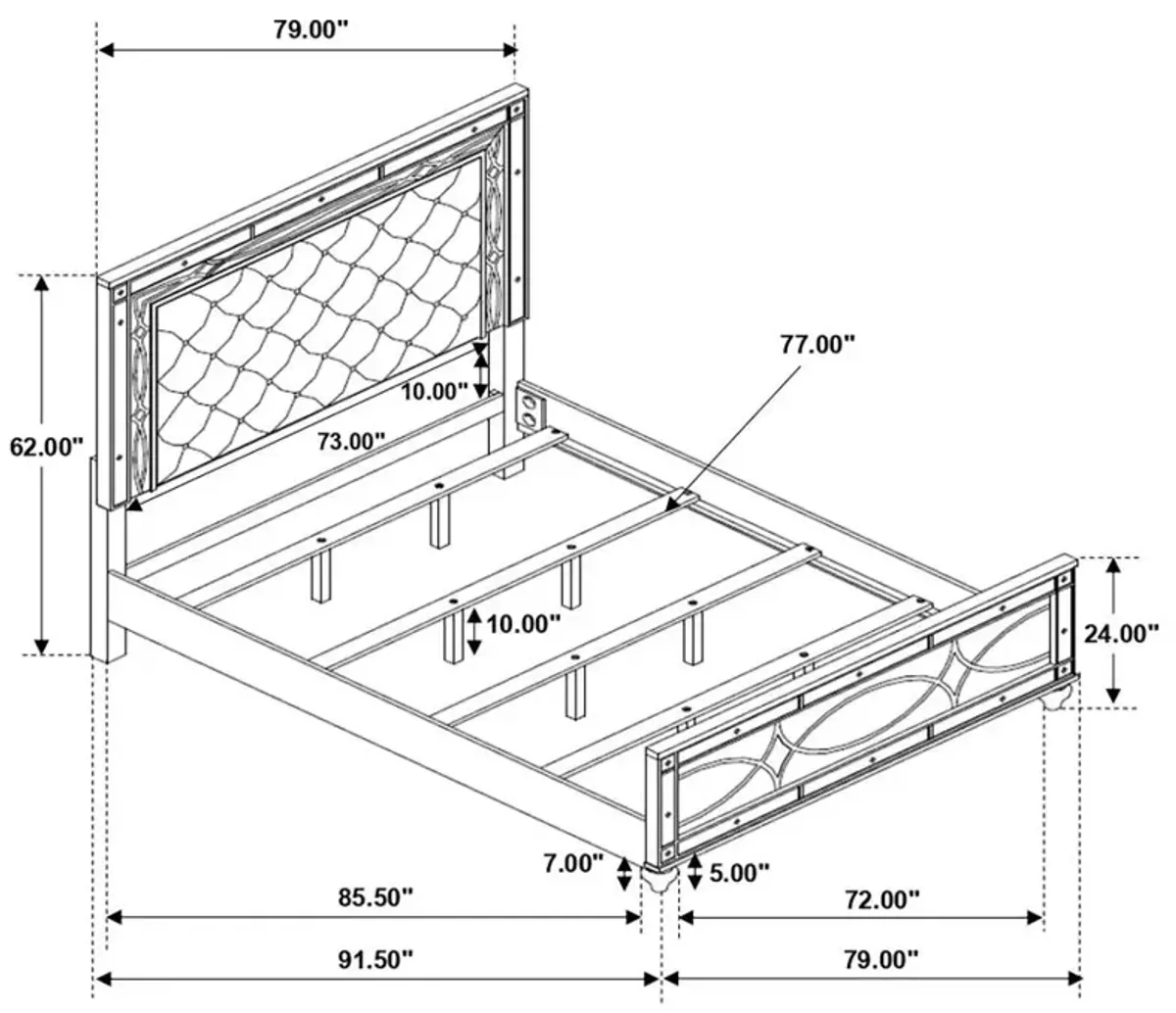 Gunnison California King Panel Bed with LED Lighting Silver Metallic