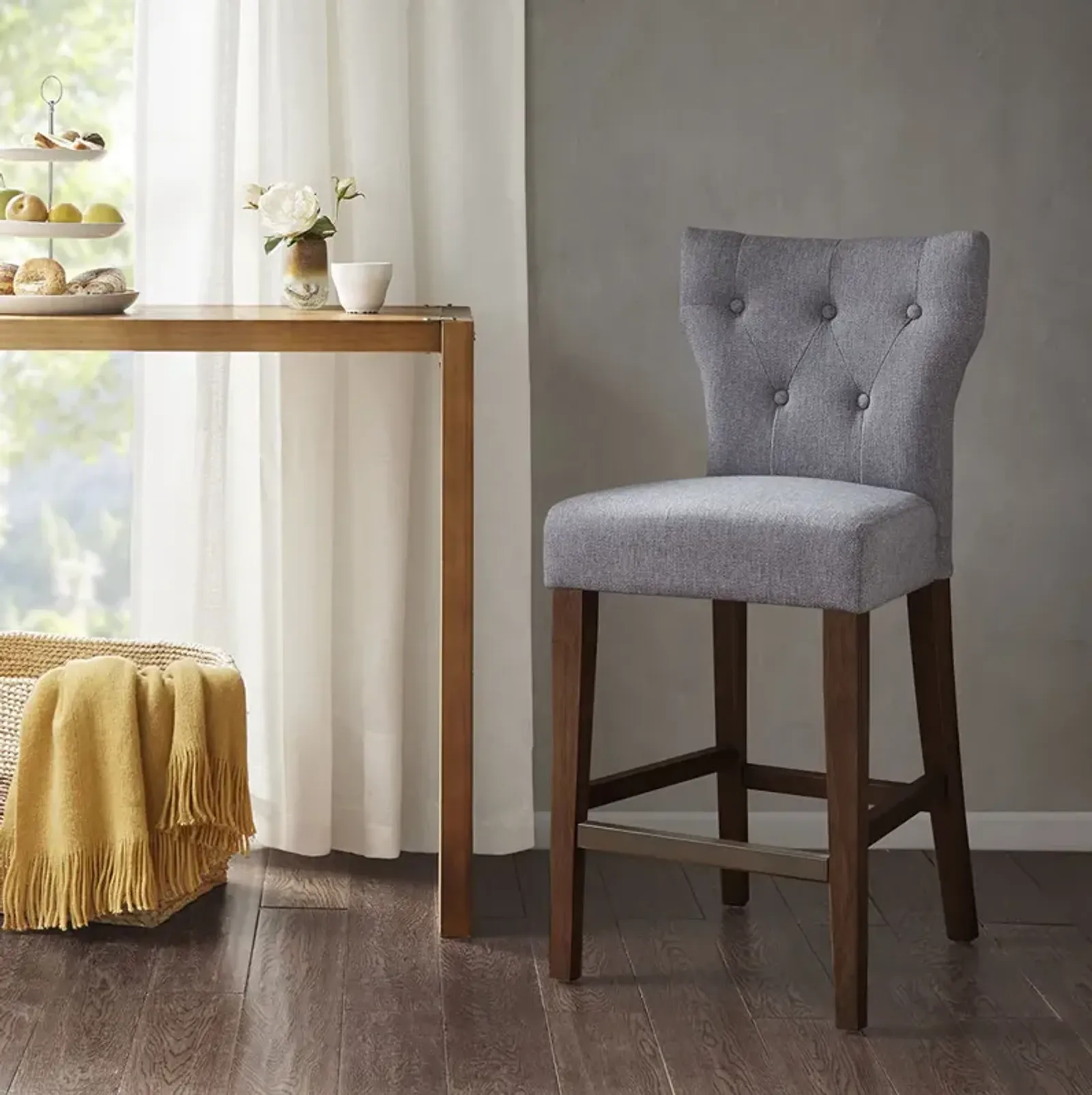 Madison Park Avila Grey Tufted Back Counter Stool