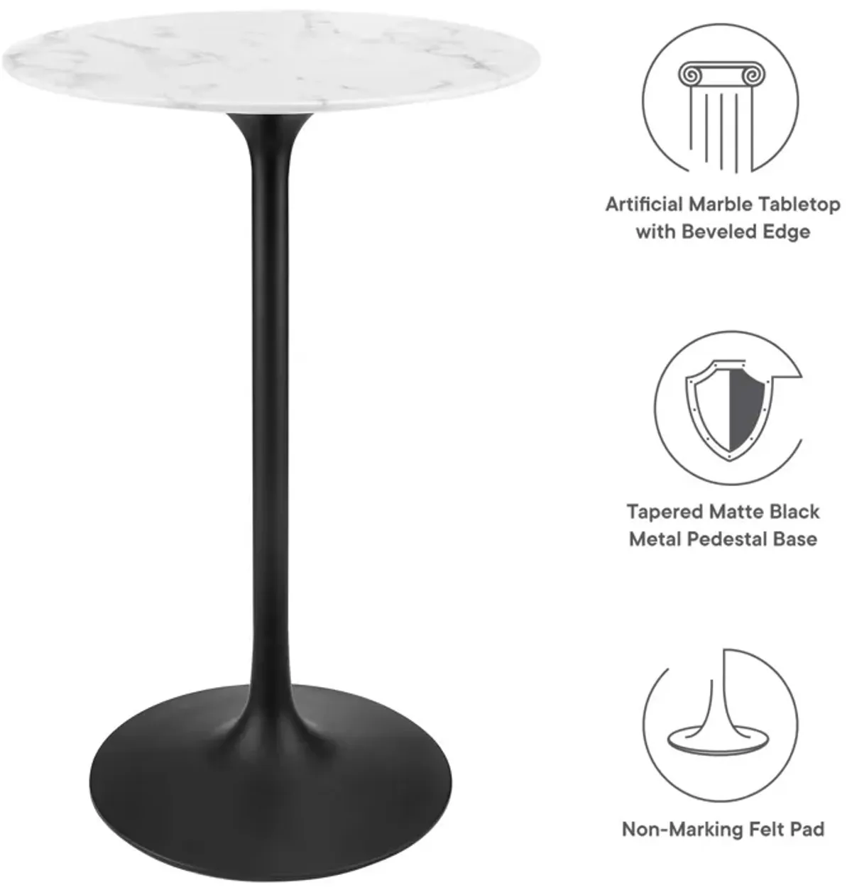 Lippa 28" Round Artificial Marble Bar Table