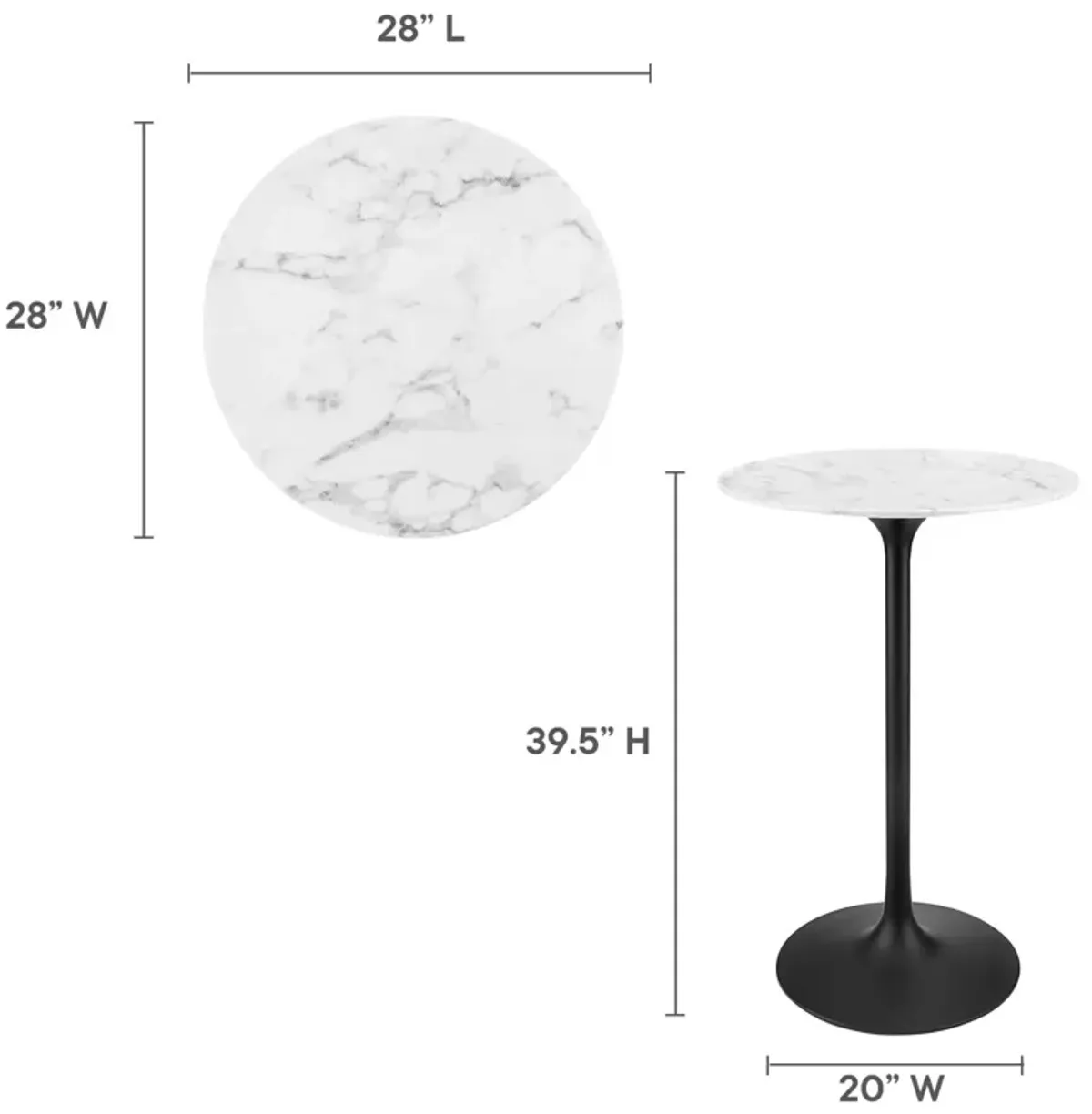 Lippa 28" Round Artificial Marble Bar Table