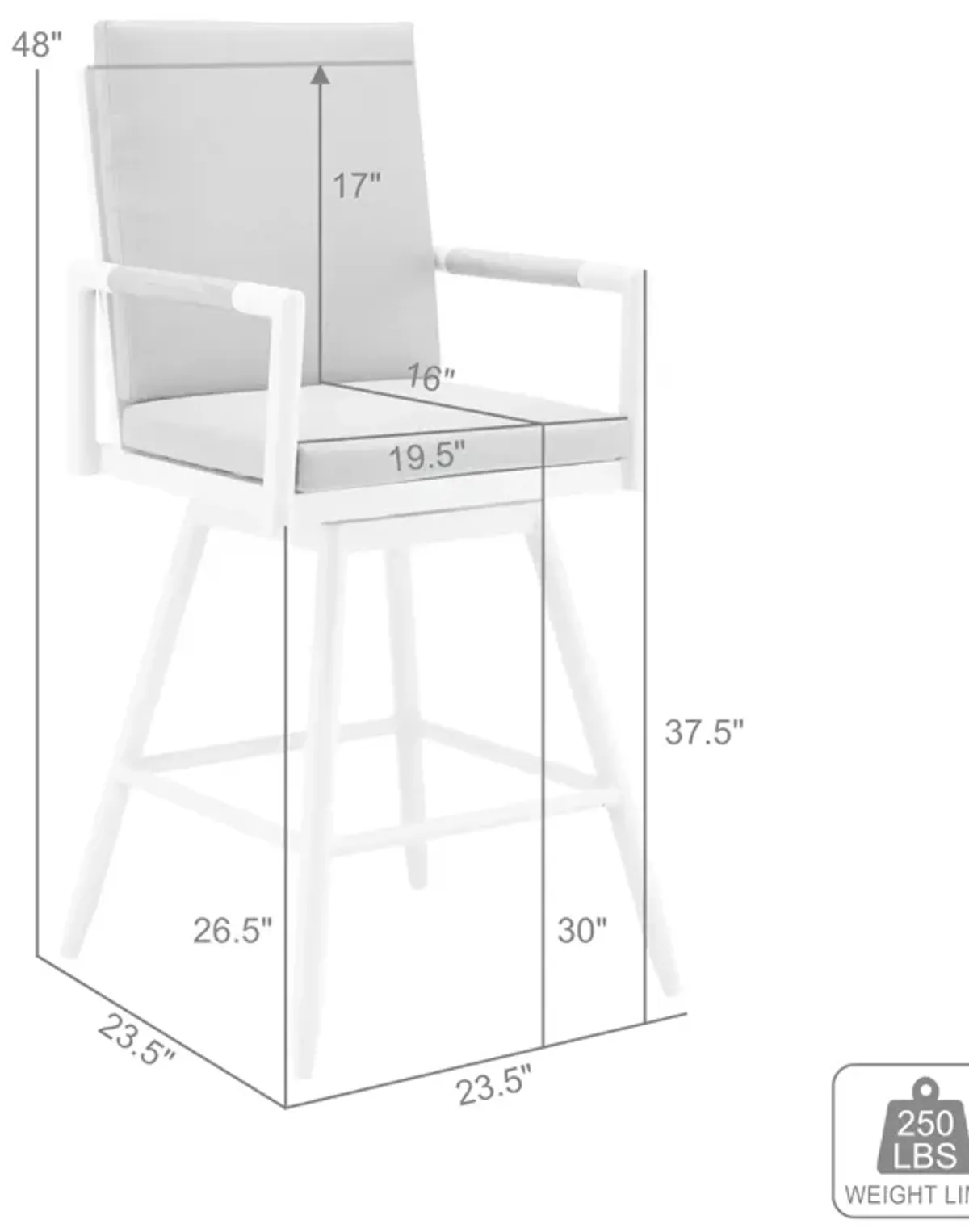 Crown Outdoor Patio Swivel Bar Stool in Aluminum with Brown Rope and Light Gray Cushions