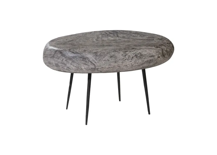 Skipping Stone Side Table, Gray Stone, Forged Legs