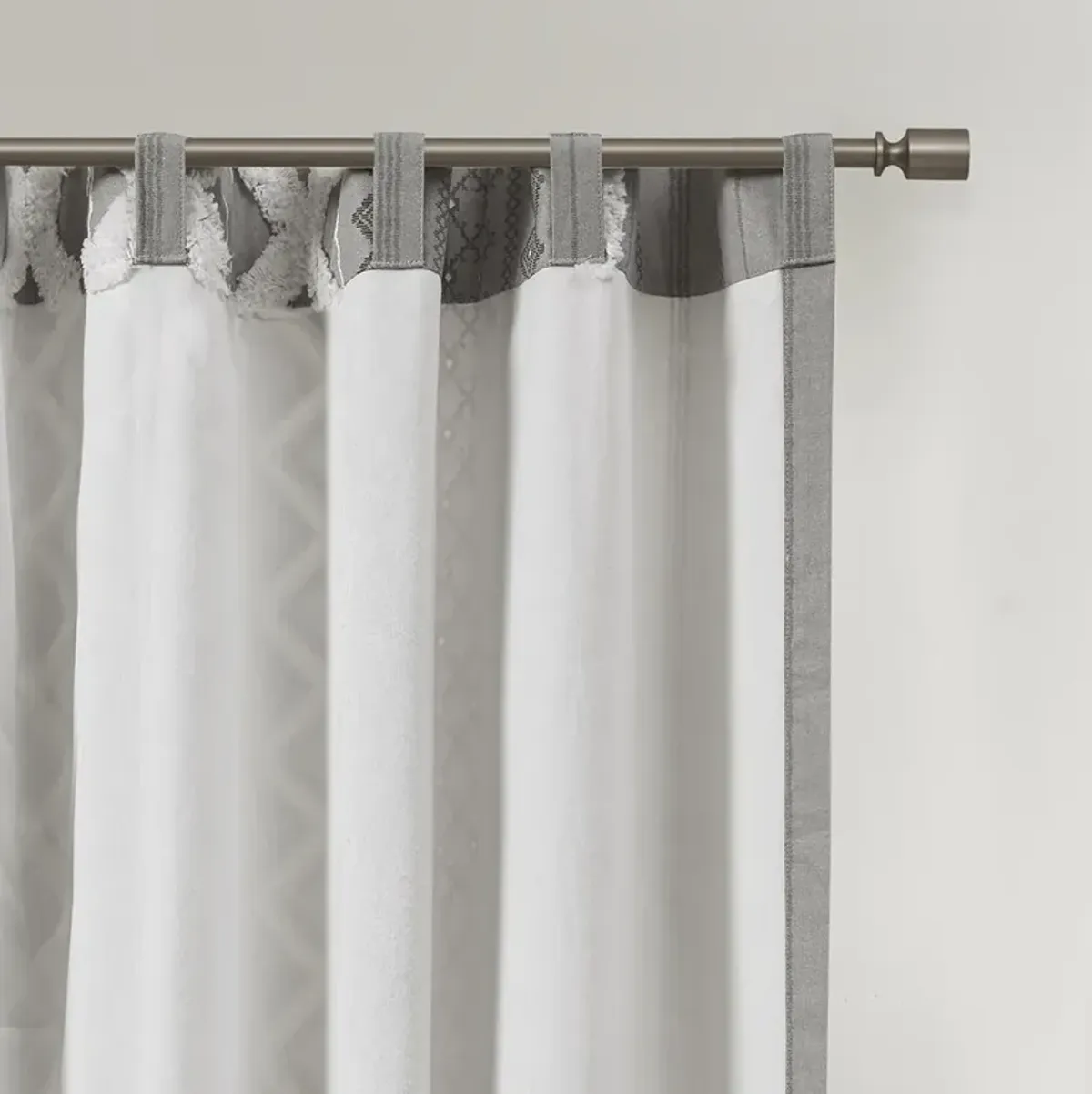 INK+IVY Imani Gray Cotton Printed Curtain Panel with Chenille Stripe and Lining