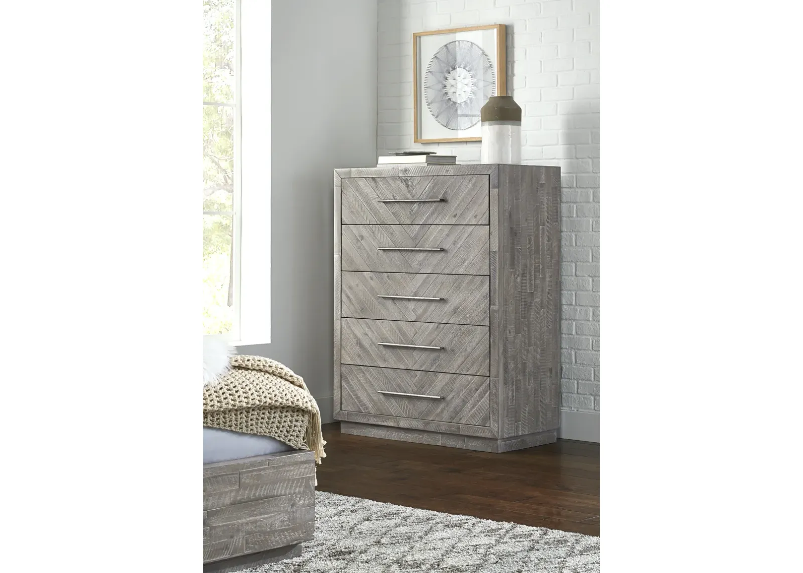 Alexandra Solid Wood Five Drawer Chest in Rustic Latte (2024)