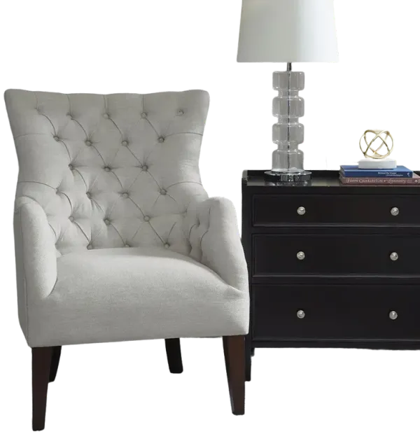 Madison Park Hannah Ivory Button Tufted Wing Chair