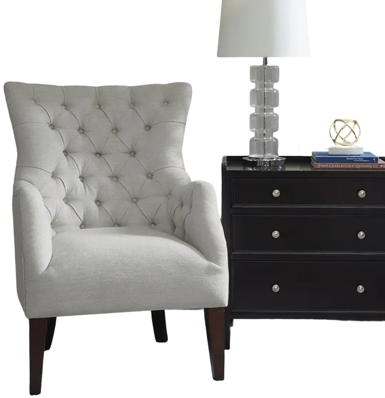 Madison Park Hannah Ivory Button Tufted Wing Chair