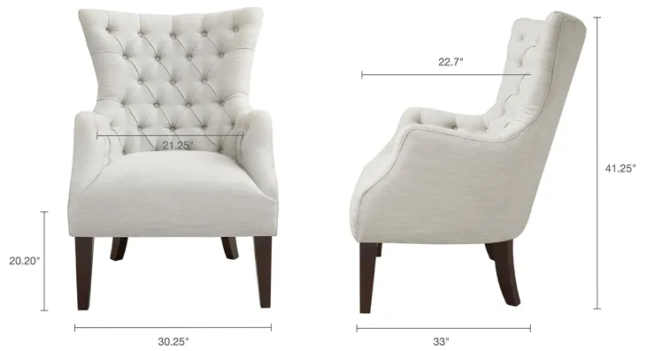 Madison Park Hannah Ivory Button Tufted Wing Chair