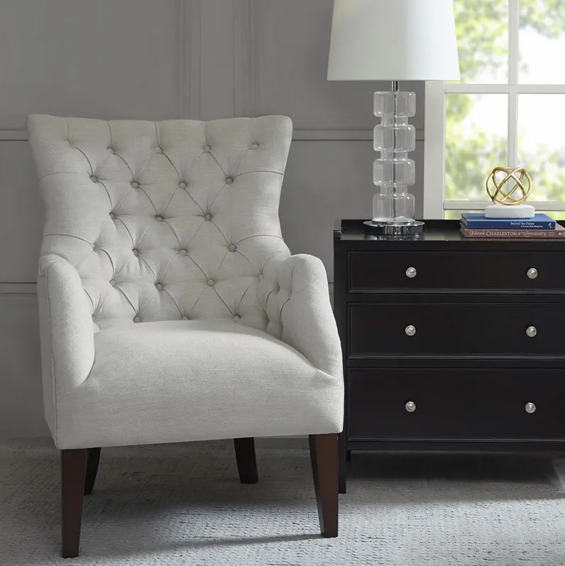 Madison Park Hannah Ivory Button Tufted Wing Chair