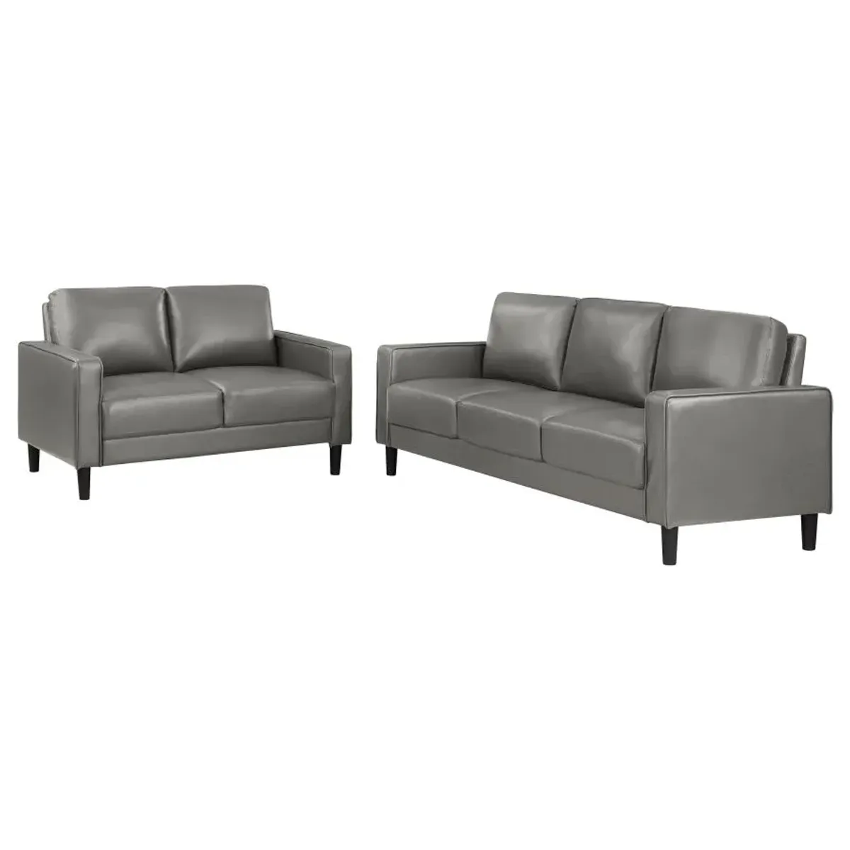 Ruth 2-piece Upholstered Track Arm Faux Leather Sofa Set Grey