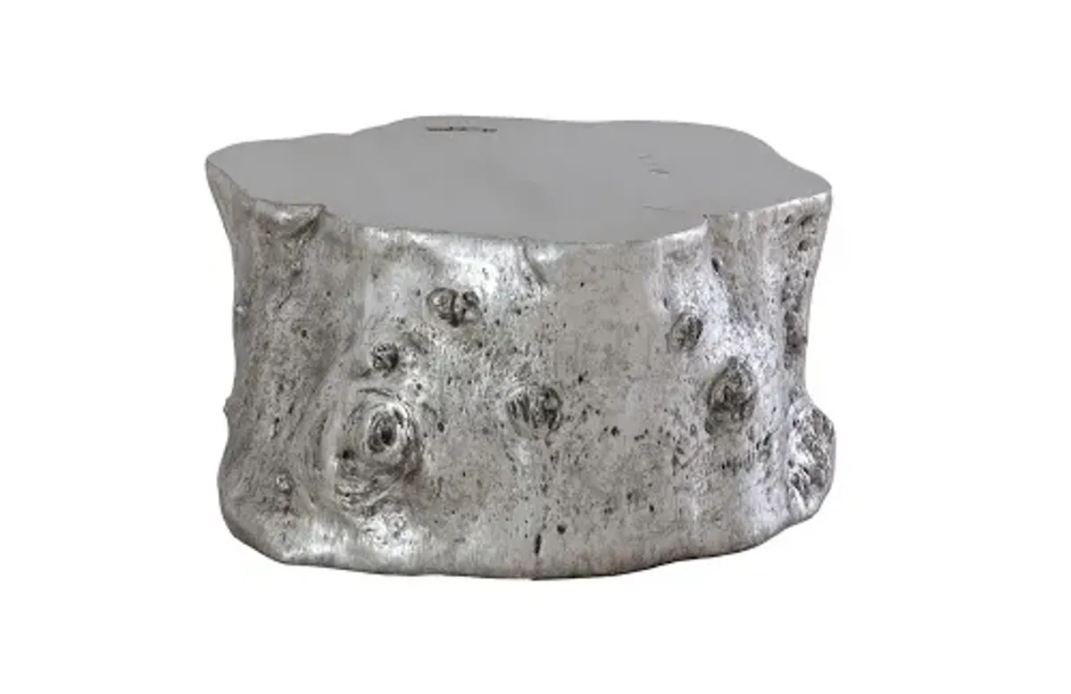 log coffee table, silver leaf