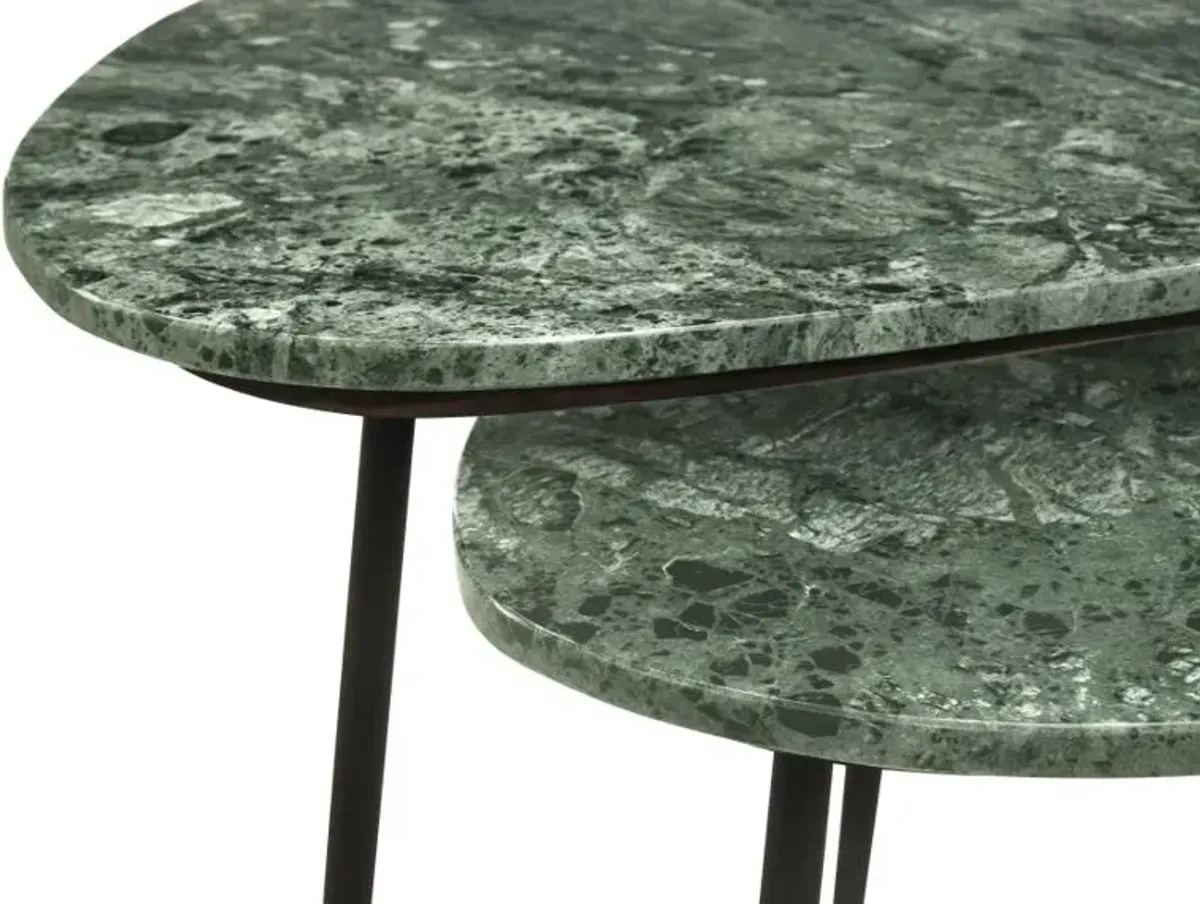 Tobias 2-piece Triangular Marble Top Nesting Table Green and Black