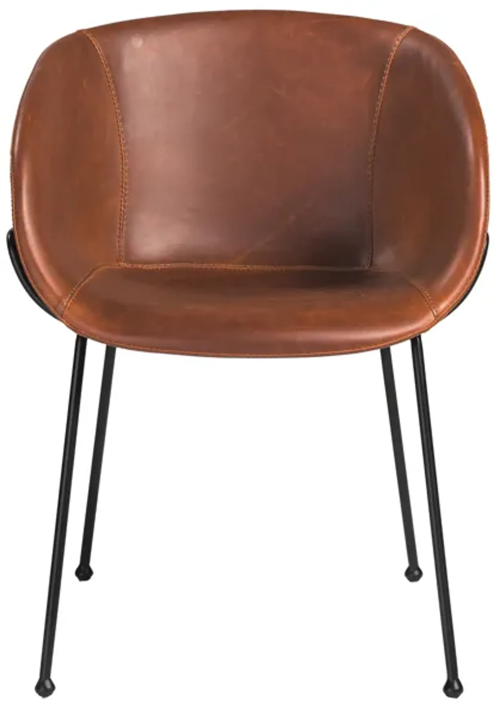 Zach Armchair with Dark Brown Leatherette and Matte Black Powder Coated Steel Frame and Legs - Set of 2