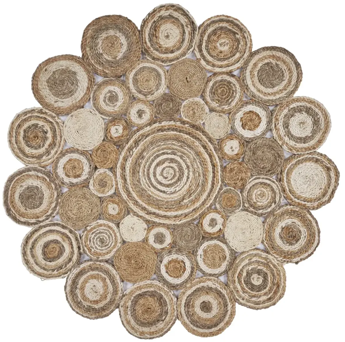 Nature Brown/ Ivory Contemporary Geometric Organic Jute Indoor Round Area Rug 7'6"