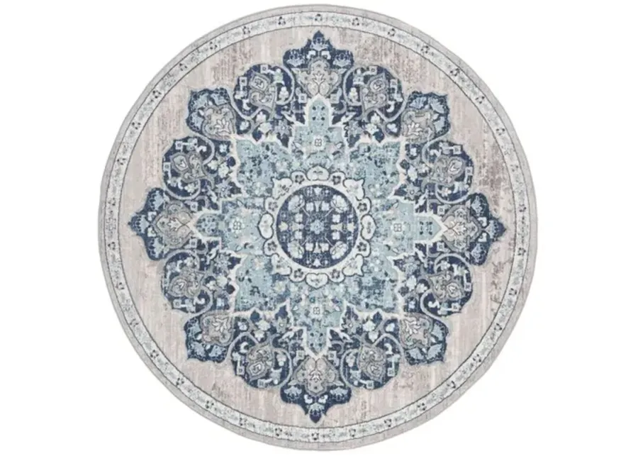 Brentwood 849 Navy / Light Grey 5' X 5' Round Round Powerloomed Rug