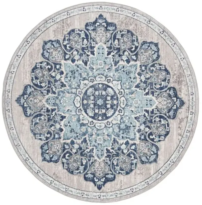 Brentwood 849 Navy / Light Grey 5' X 5' Round Round Powerloomed Rug