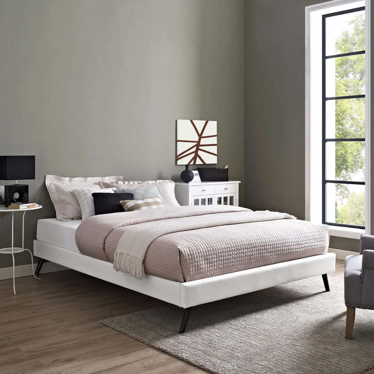 Helen Vinyl Full Bed Frame with Round Splayed Legs by Modway