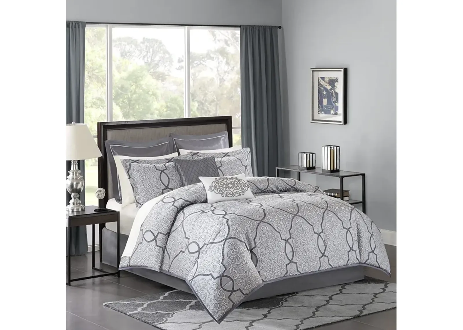 Madison Park Lavine Silver 12 Piece Comforter Set with Cotton Bed Sheets