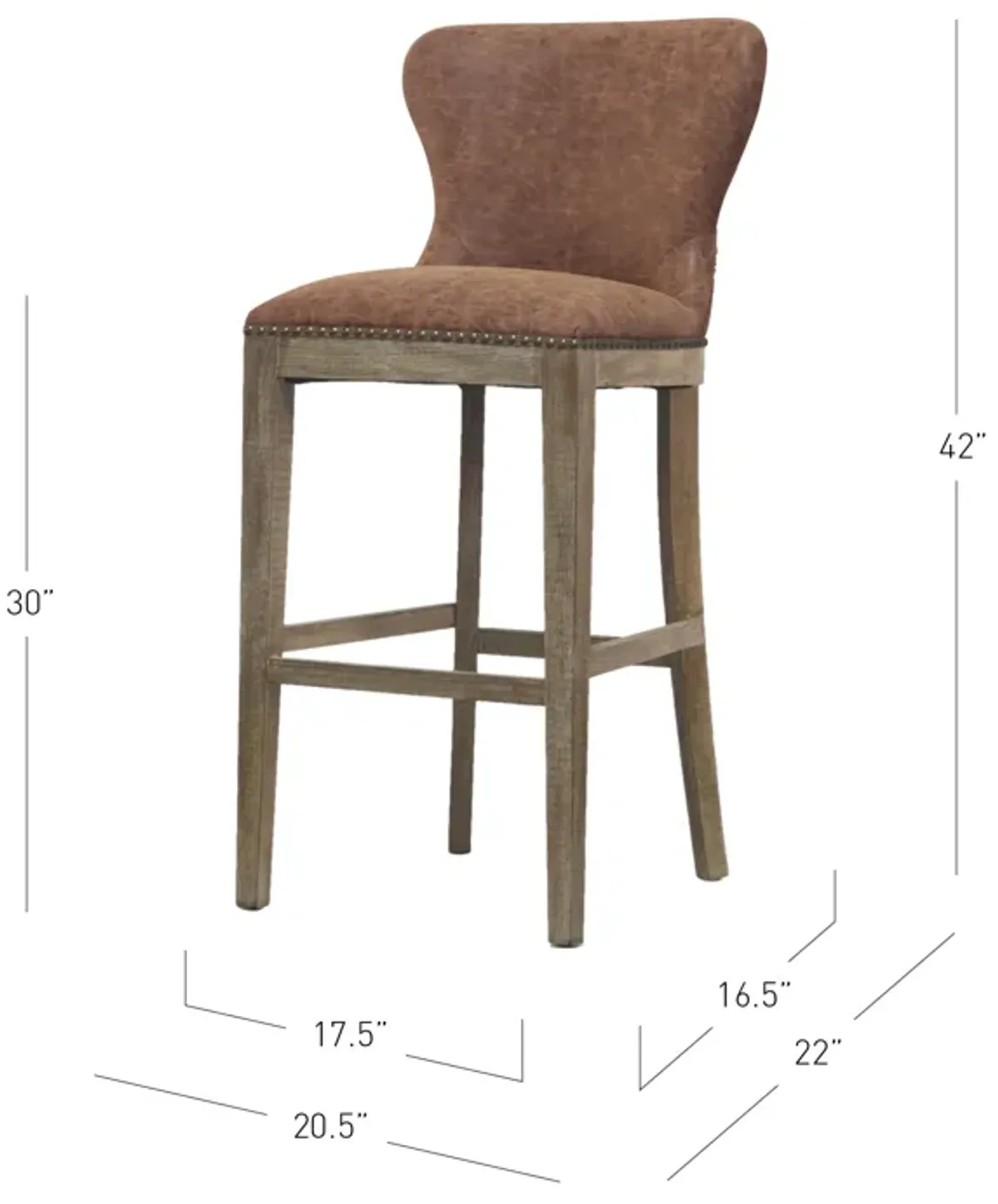 dorsey pu bar stool drift wood legs, nubuck chocolate