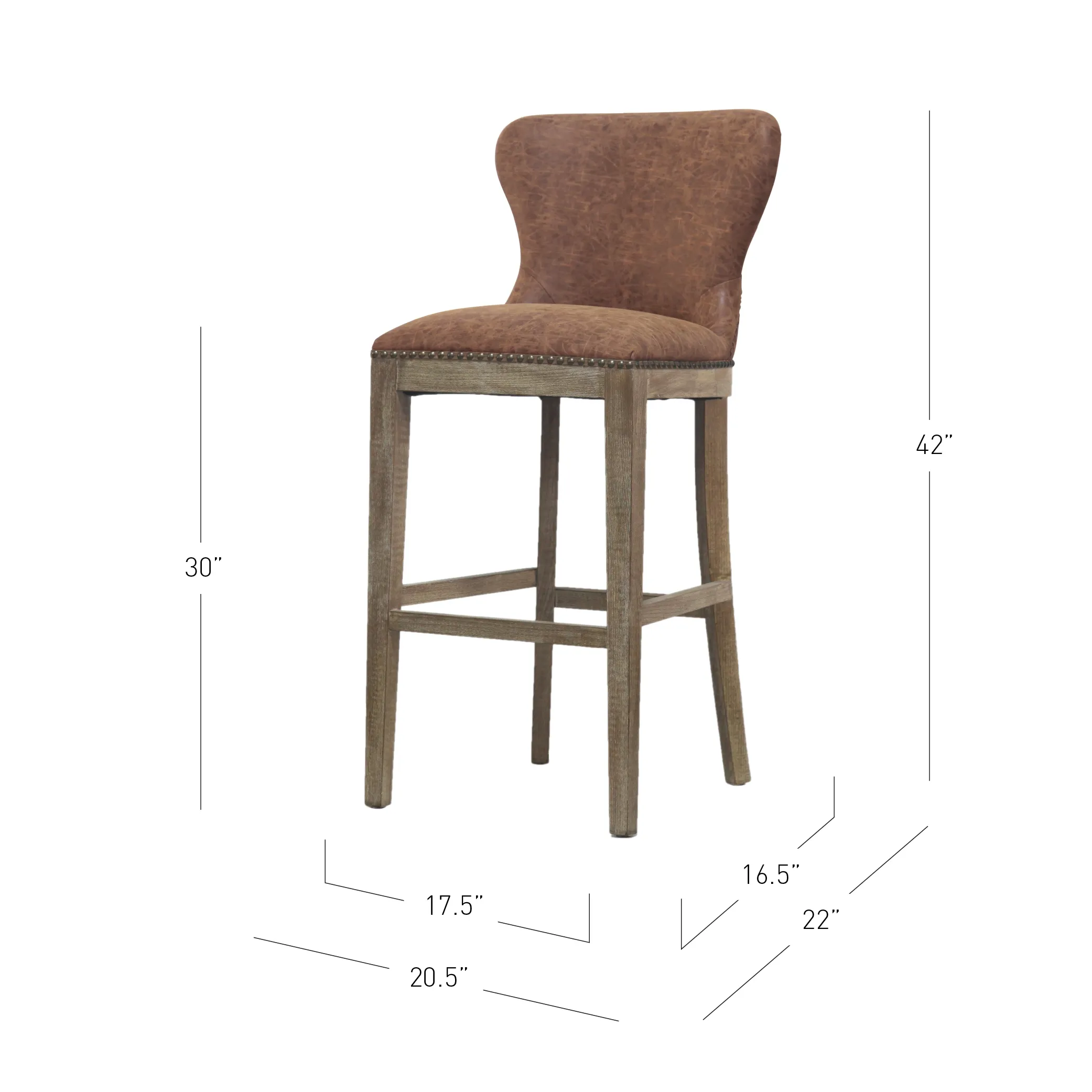 dorsey pu bar stool drift wood legs, nubuck chocolate