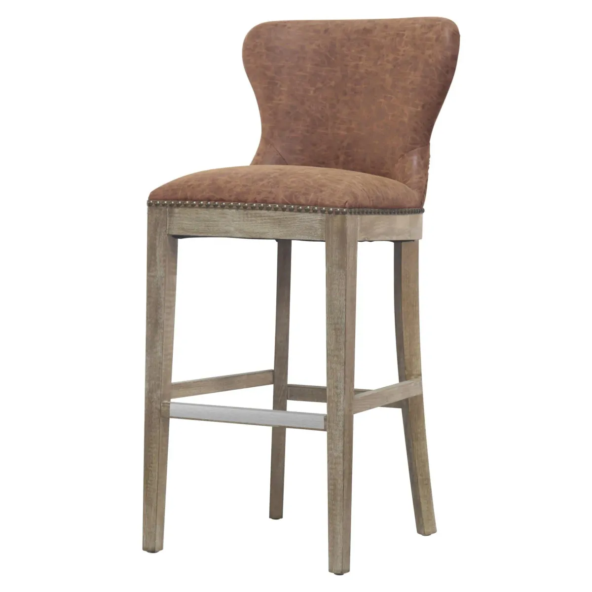 dorsey pu bar stool drift wood legs, nubuck chocolate