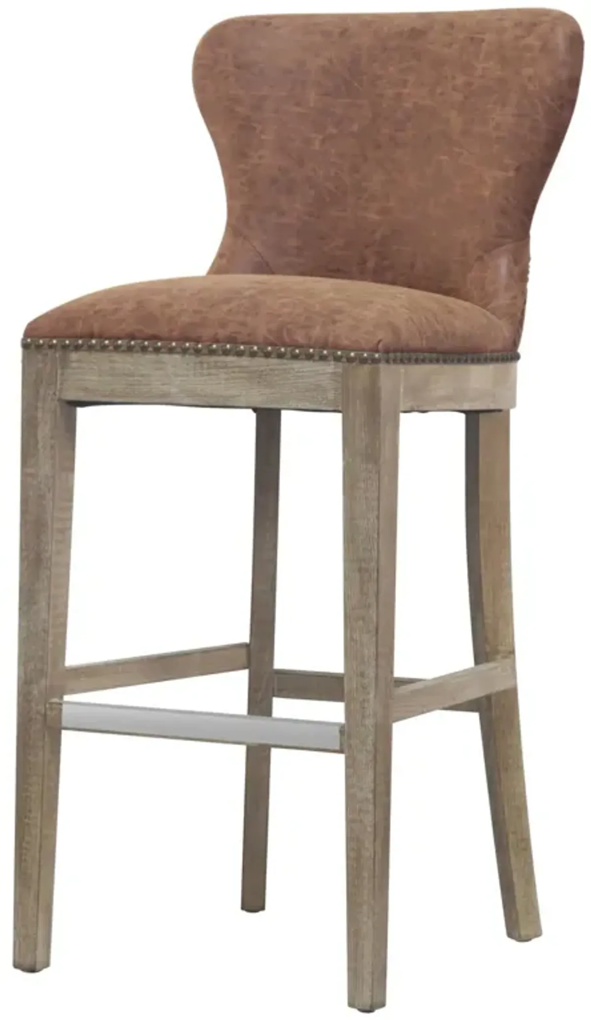 dorsey pu bar stool drift wood legs, nubuck chocolate