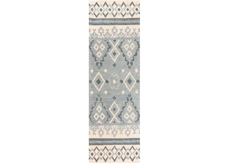 Opulent Natural/Beige Tribal Motif Wool 2'6" x 8' Runner Rug