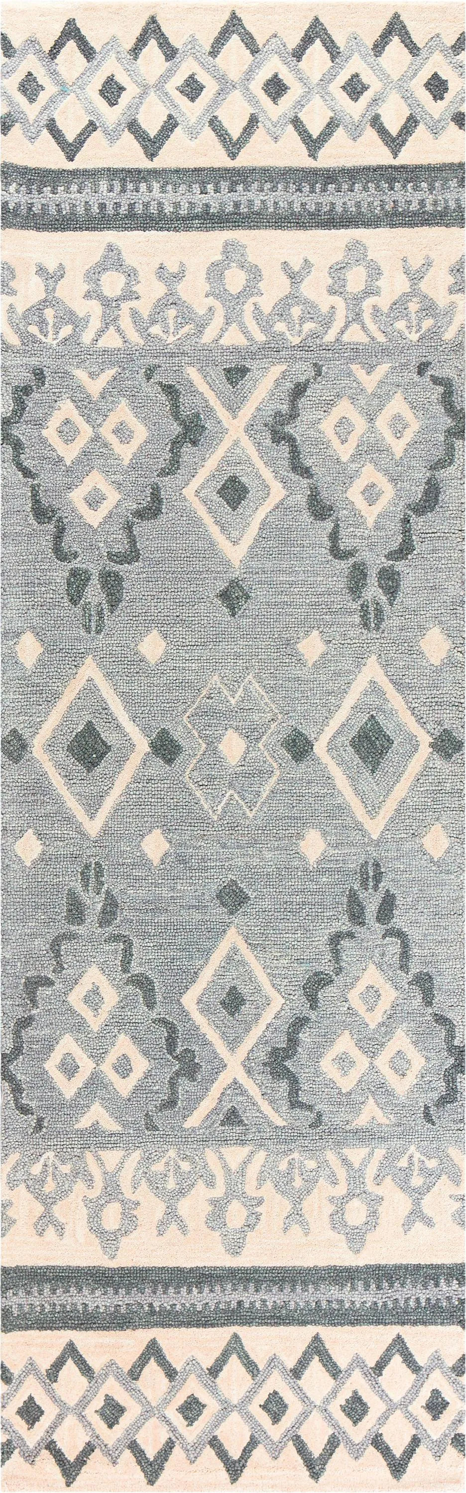 Opulent Natural/Beige Tribal Motif Wool 2'6" x 8' Runner Rug