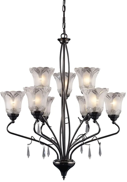 Nouveau 26'' Wide 9-Light Chandelier - Black Chrome