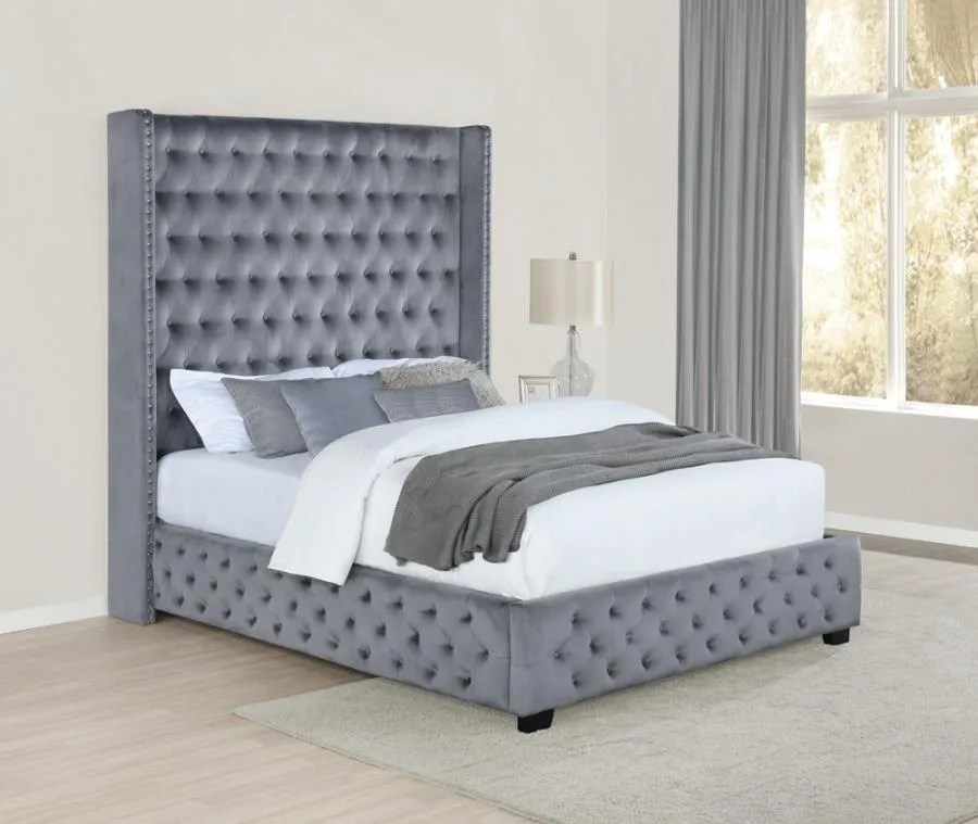 Rocori Eastern King Wingback Tufted Bed Grey