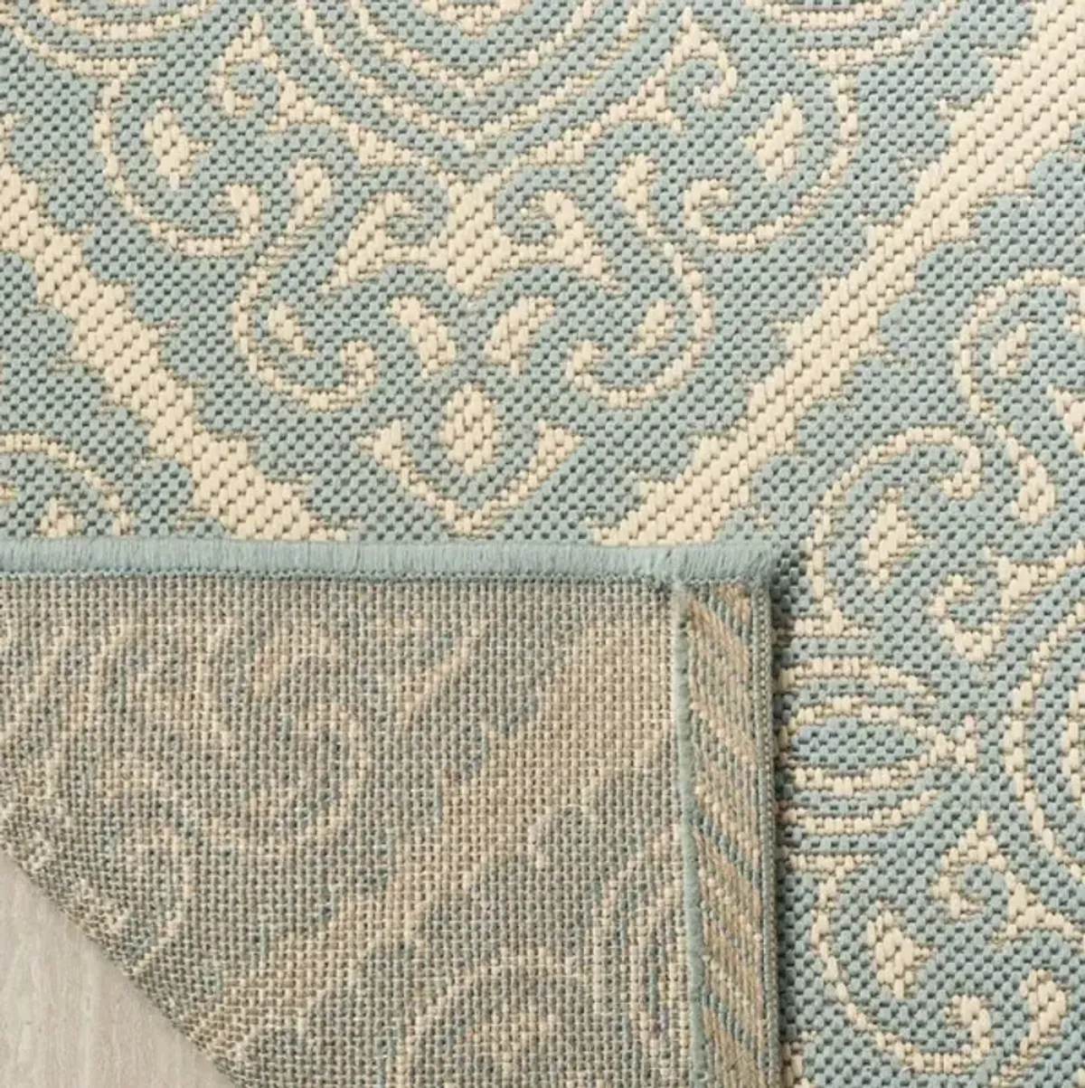 LINDEN 132 Collection LND132L-5 Cream / Aqua 5'-3" X 7'-6"