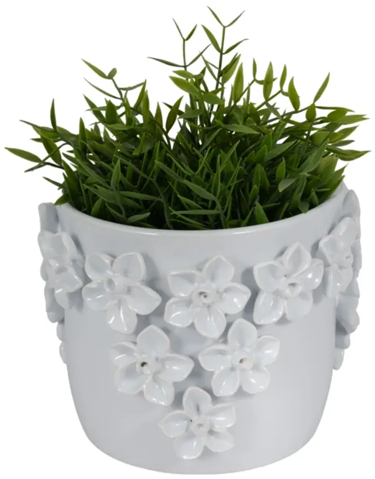 7" Floral Applique Planter, White