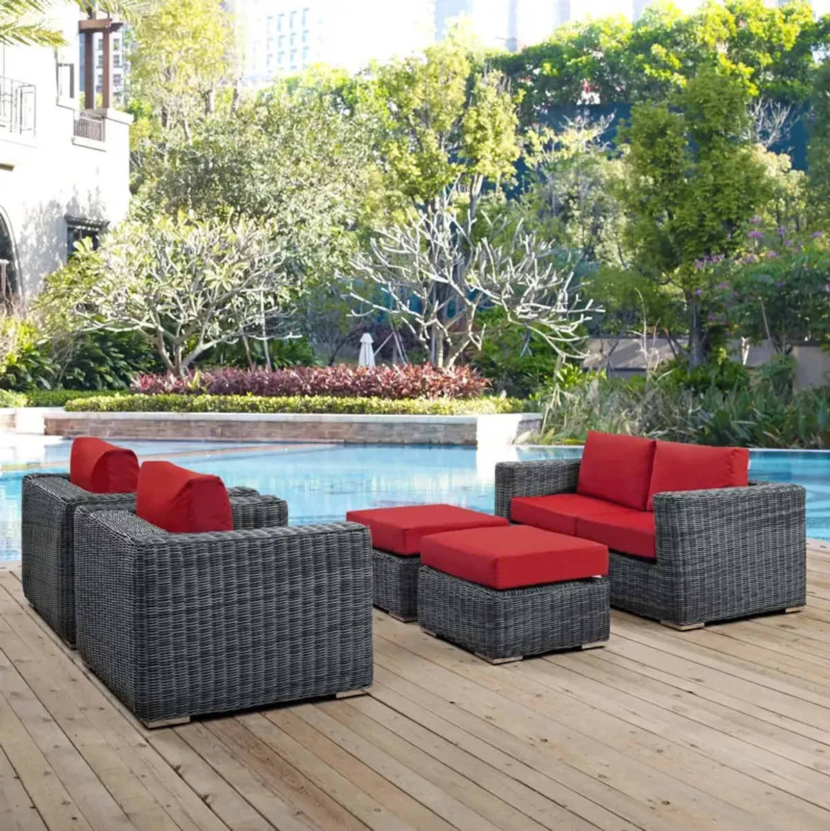 Summon 5 Piece Outdoor Patio Sunbrella® Sectional Set