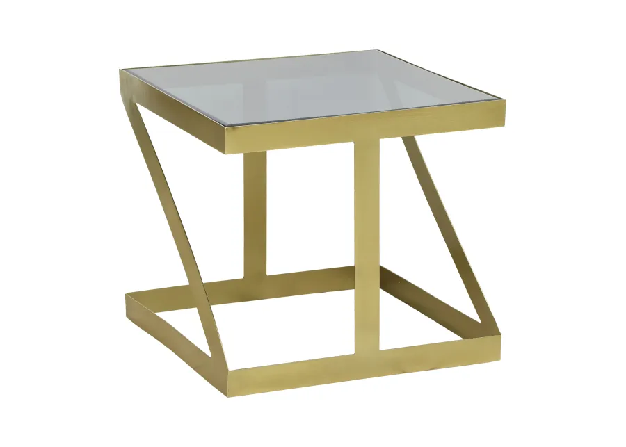 Metal, 20" Contemporary Side Table, Gold/black Gla