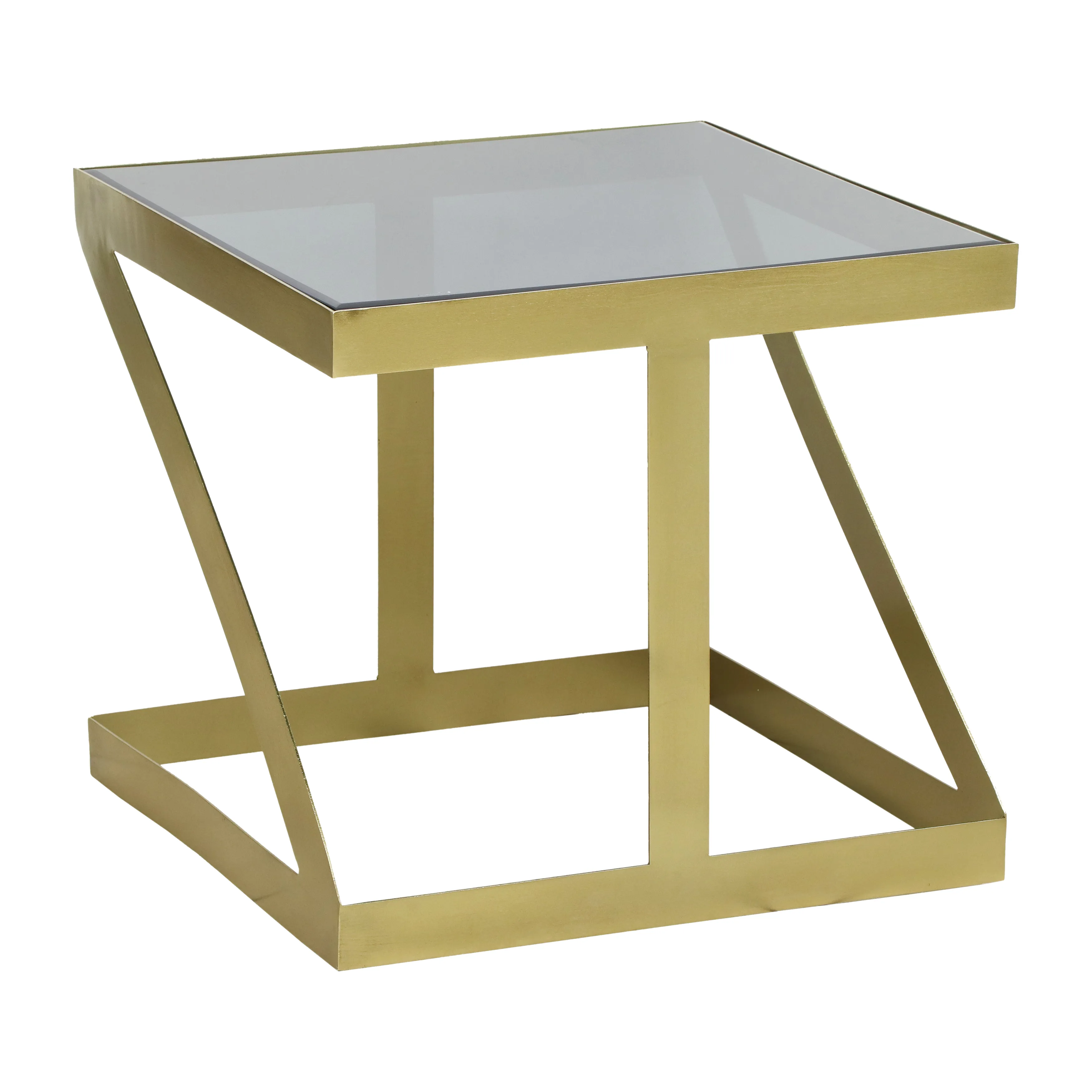 Metal, 20" Contemporary Side Table, Gold/black Gla