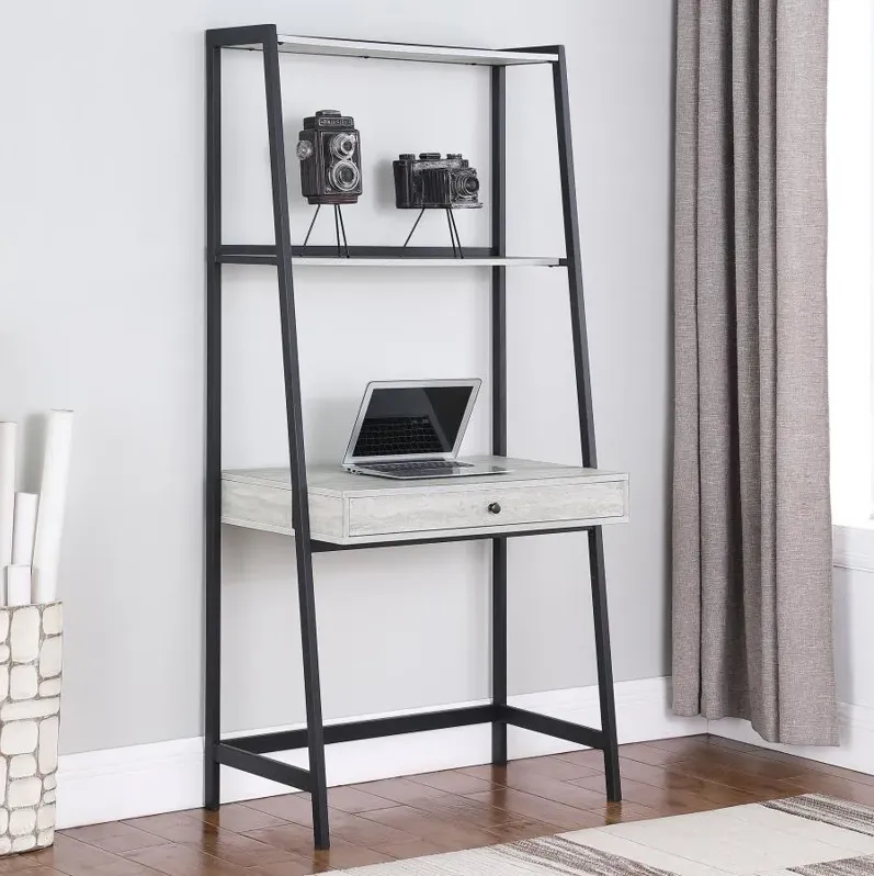 Abigale 1-Drawer Ladder Desk Grey Stone And Black