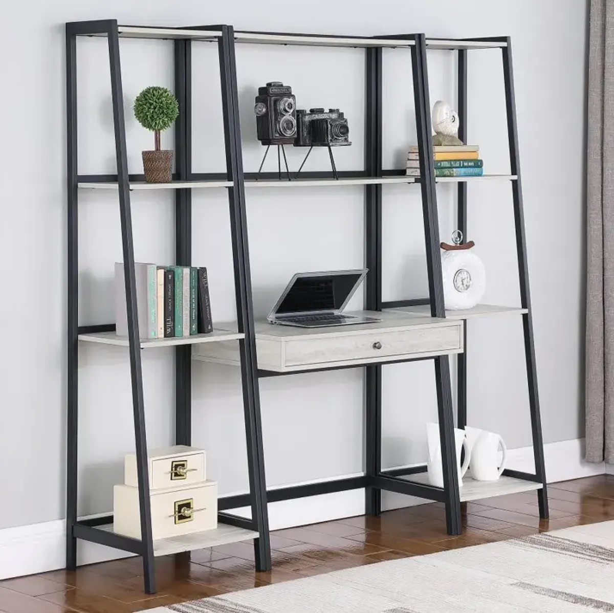 Abigale 1-Drawer Ladder Desk Grey Stone And Black