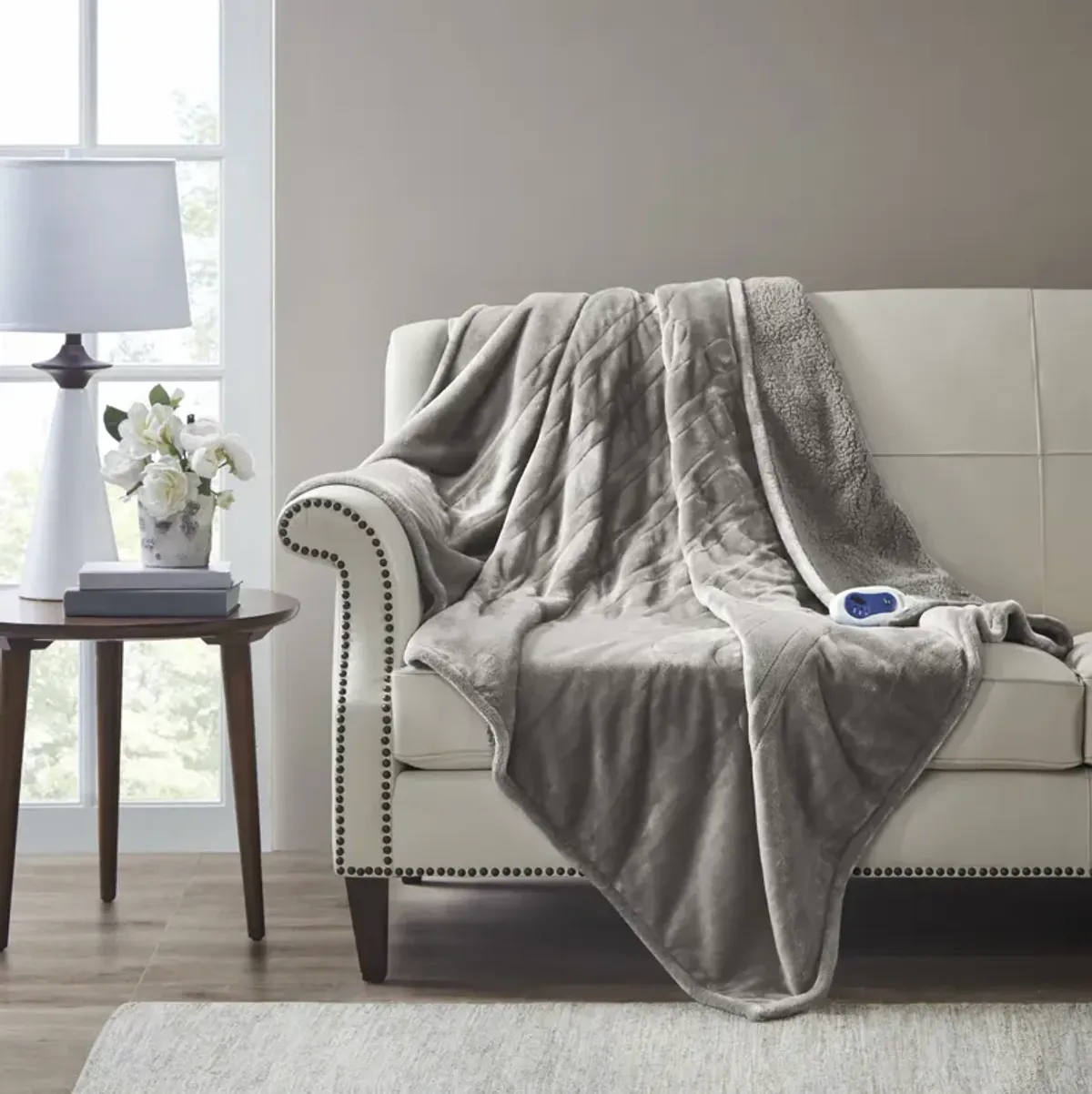 Beautyrest Heated Microlight to Berber Grey Throw
