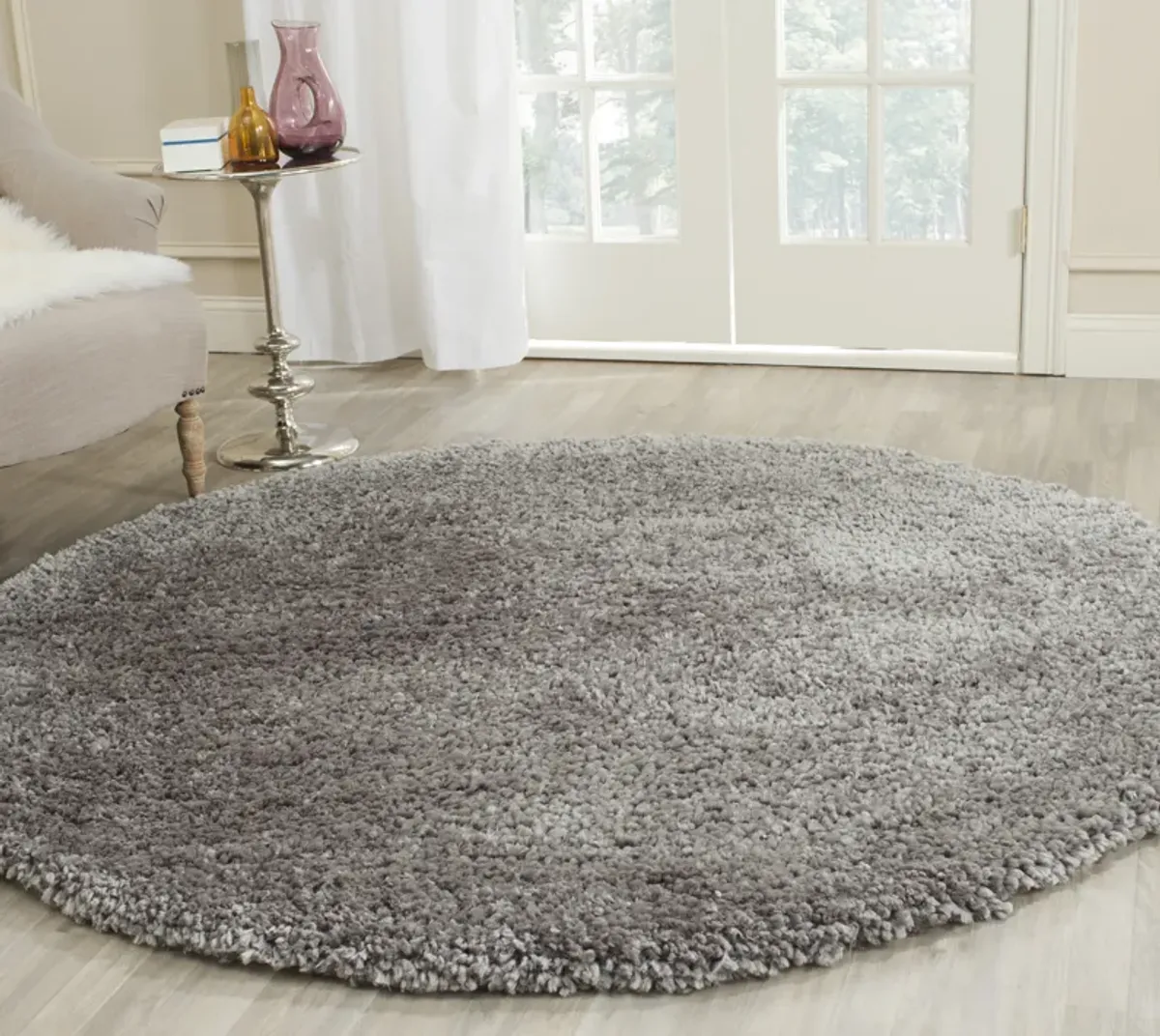 POPCORN SHAG Silver 6' X 6' Round Round Rug