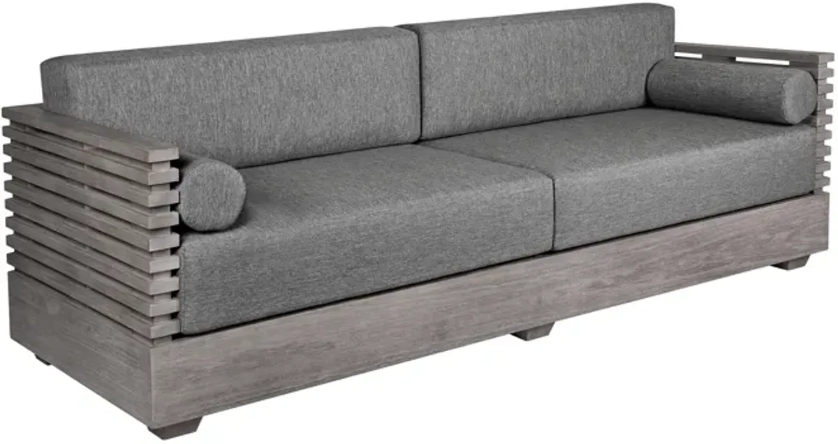 Vivid Outdoor Patio Sofa in Gray Eucalyptus Wood with Gray Olefin Cushions