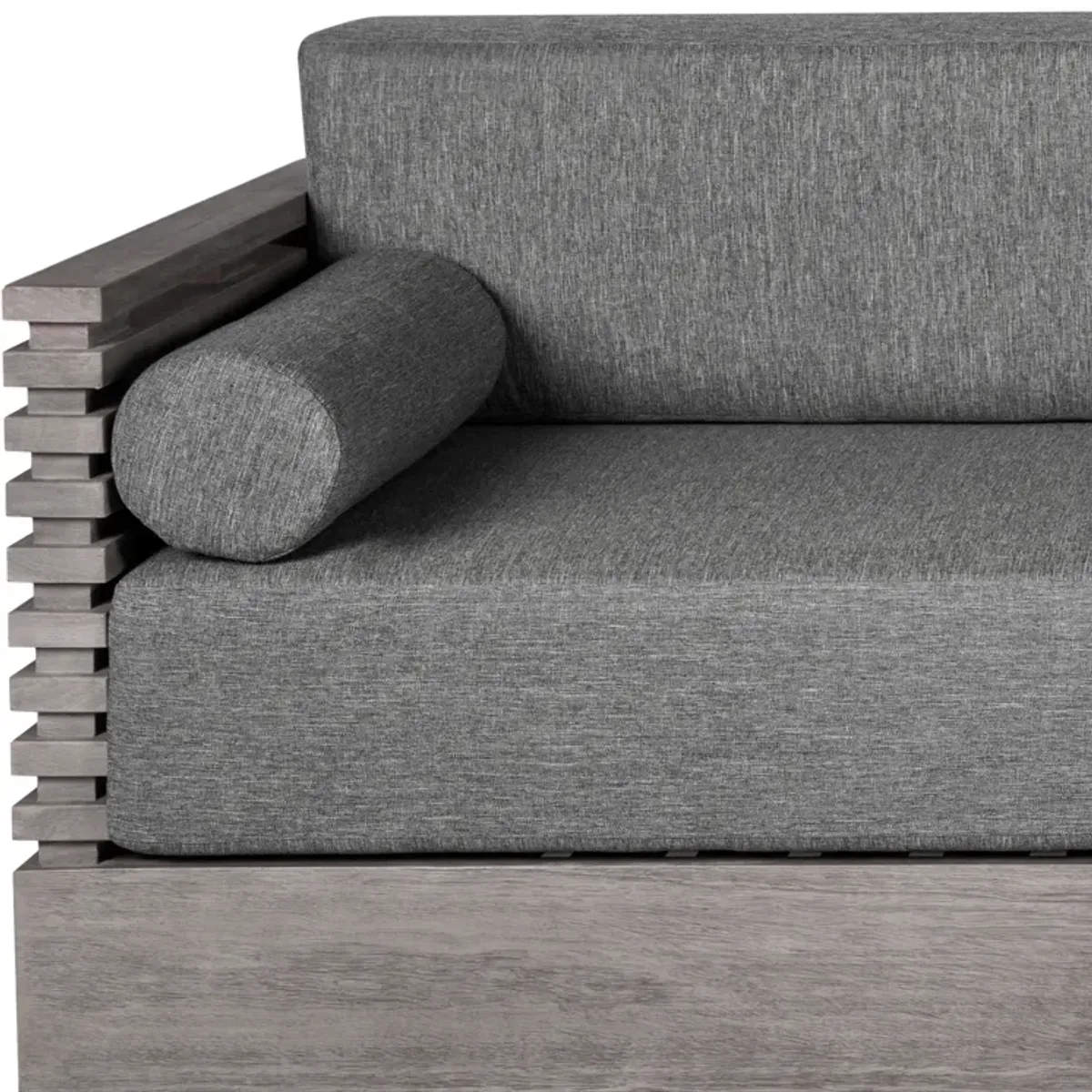 Vivid Outdoor Patio Sofa in Gray Eucalyptus Wood with Gray Olefin Cushions