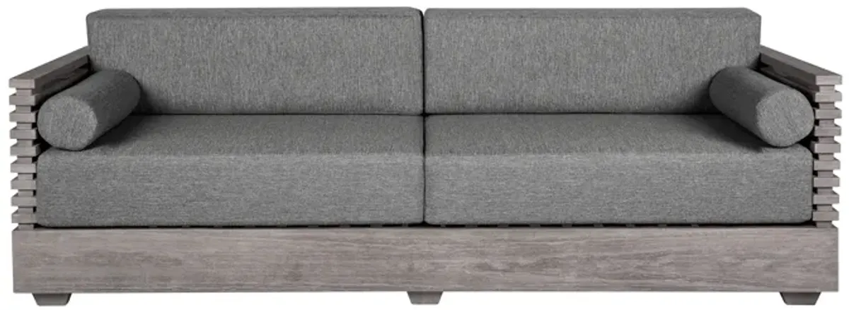 Vivid Outdoor Patio Sofa in Gray Eucalyptus Wood with Gray Olefin Cushions