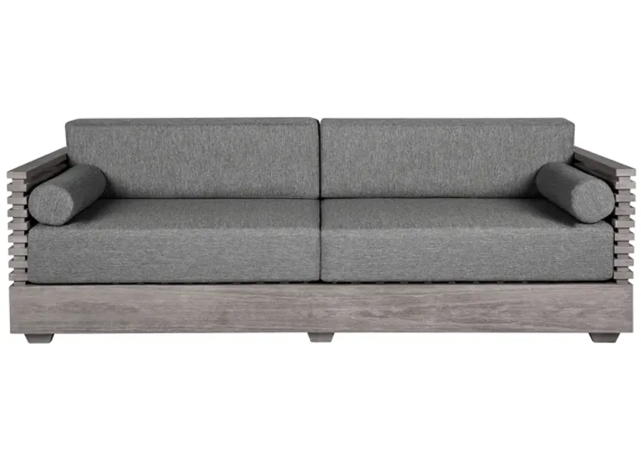 Vivid Outdoor Patio Sofa in Gray Eucalyptus Wood with Gray Olefin Cushions