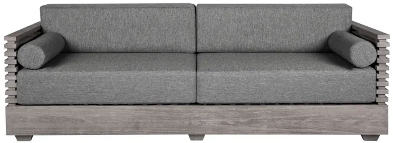 Vivid Outdoor Patio Sofa in Gray Eucalyptus Wood with Gray Olefin Cushions