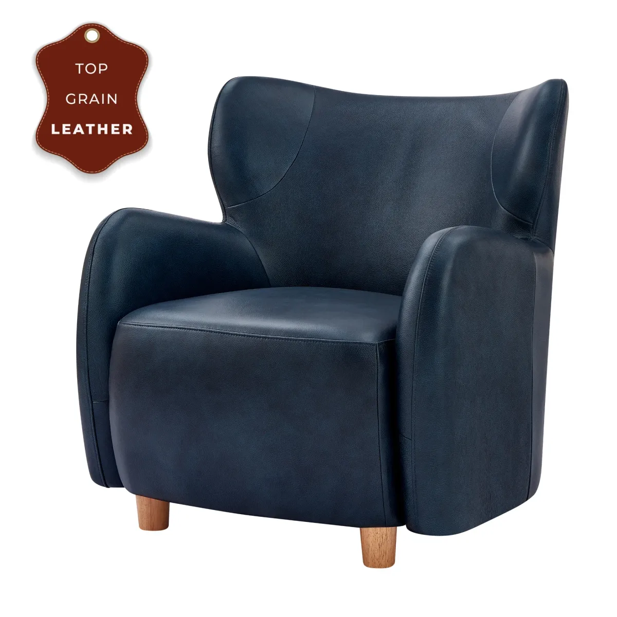 Tiffany KD Top Grain Leather Accent Arm Chair, Garrett Blue