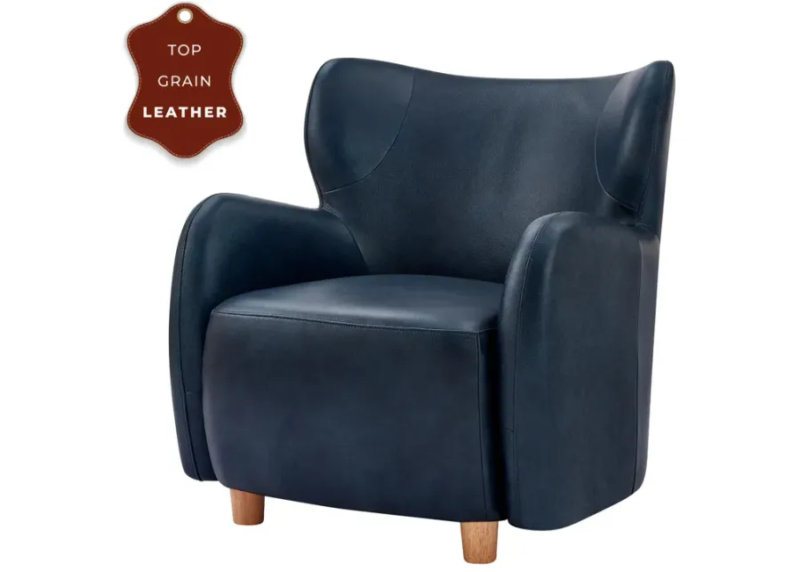 Tiffany KD Top Grain Leather Accent Arm Chair, Garrett Blue