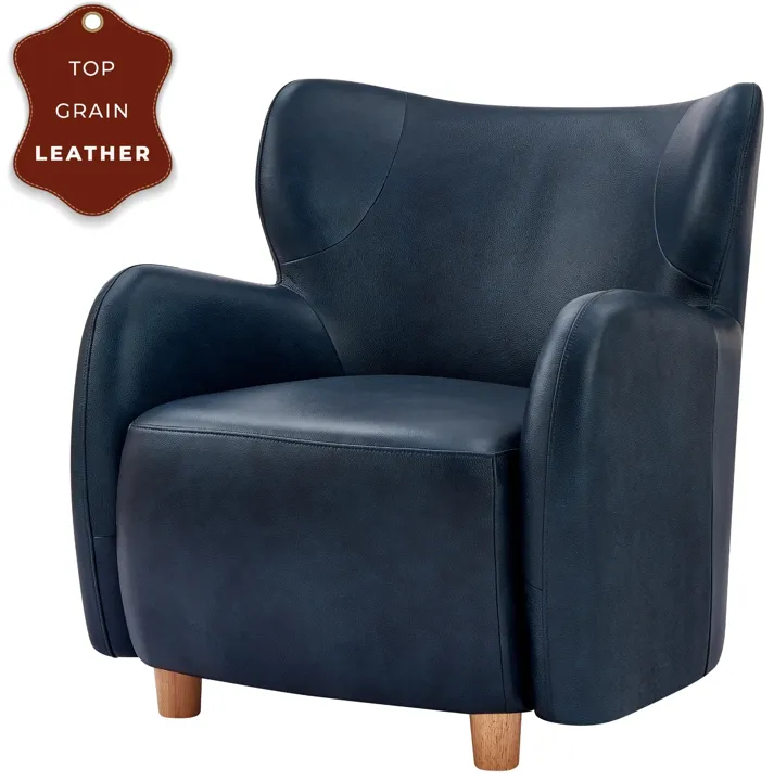 Tiffany KD Top Grain Leather Accent Arm Chair, Garrett Blue