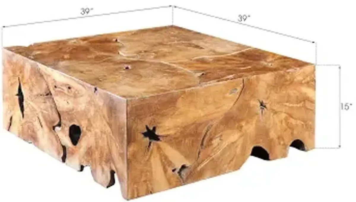 teak slice coffee table, square