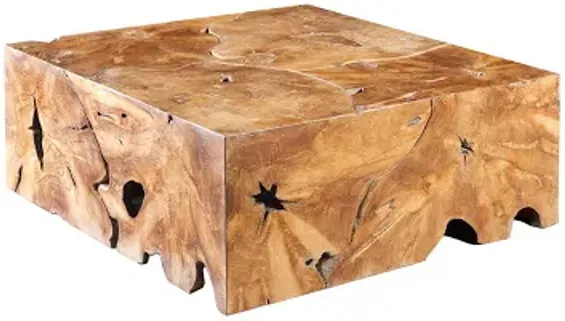 teak slice coffee table, square