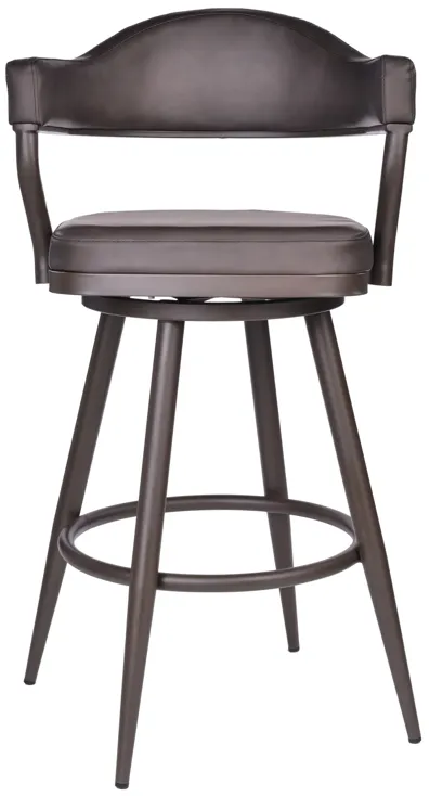 Justin 26" Counter Height Swivel Vintage Brown Faux Leather Bar Stool with Brown Metal Legs