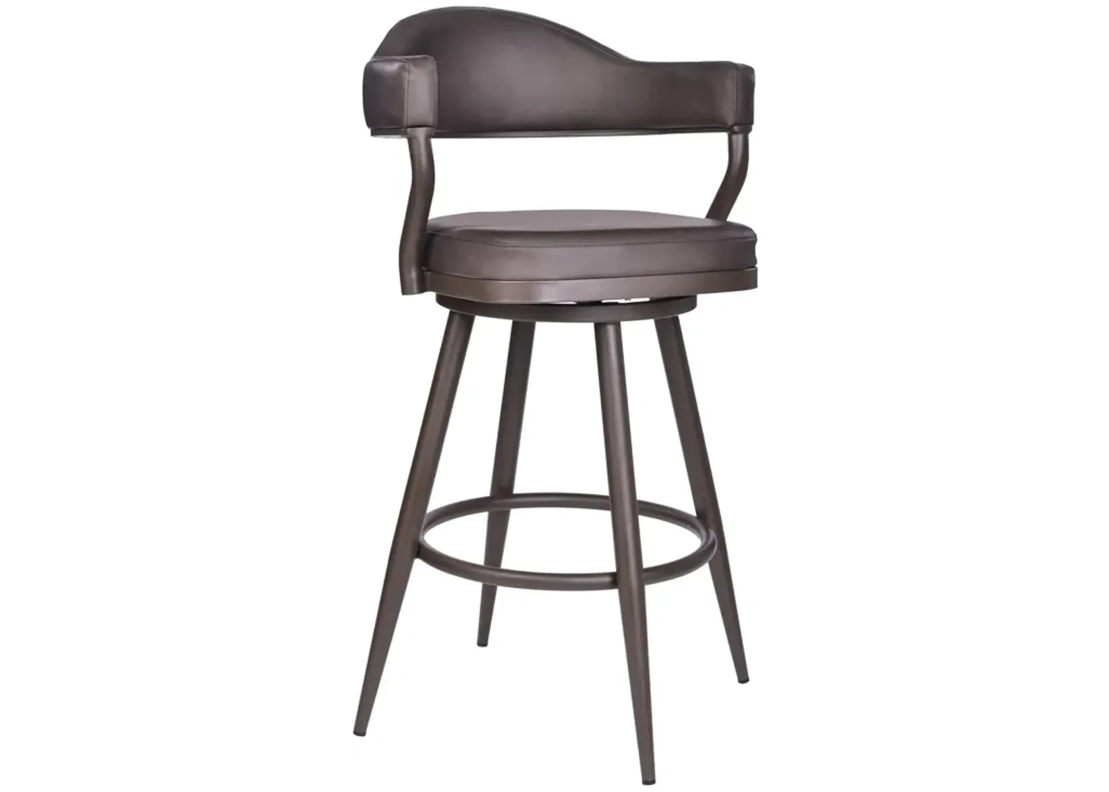 Justin 26" Counter Height Swivel Vintage Brown Faux Leather Bar Stool with Brown Metal Legs